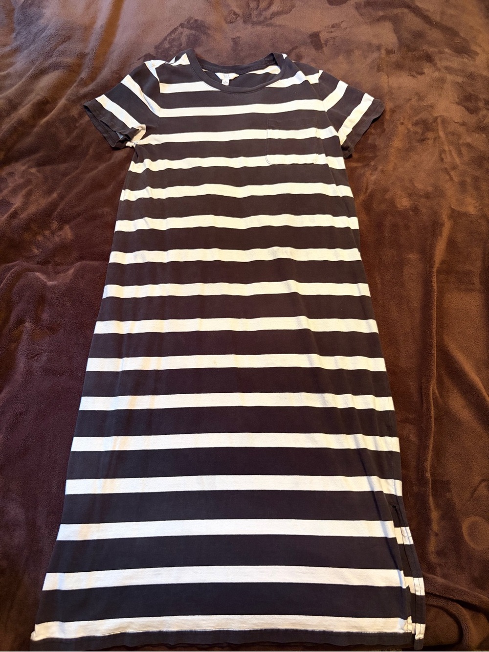 Time and Tru Black and White Striped Midi T-Shirt Dress